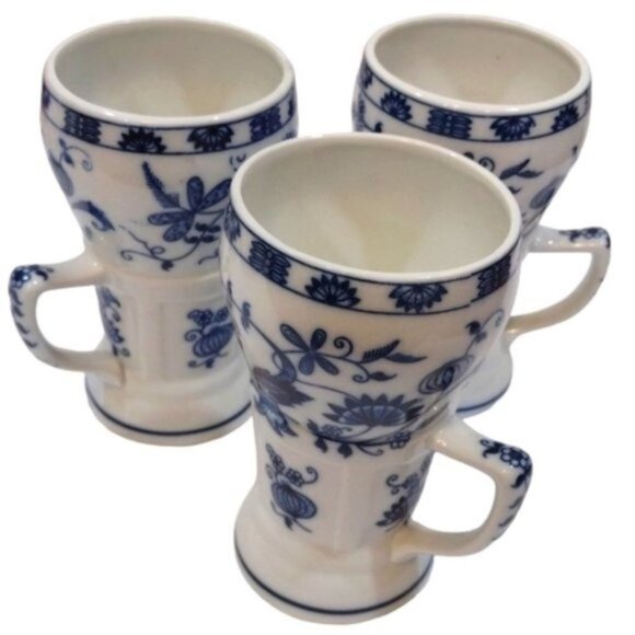 Vienna Woods Vintage Fine China Sundae/Soda Mugs‎ Blue White Onion Pattern Set 3 - Picture 2 of 11